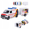 Karetka Ambulans Metalowy z Przyczepą Napęd Pull Back Otwierane Drzwi Auto