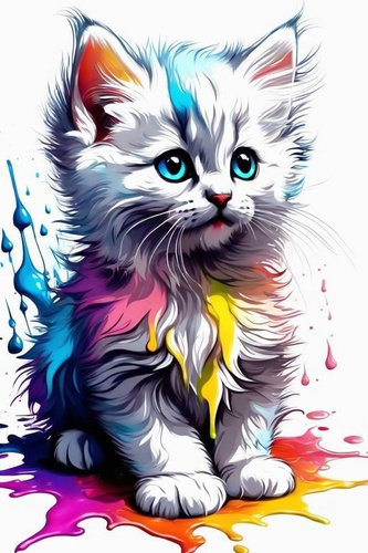 Diamentowa Mozaika Kot W Farbkach Haft Kreatywny 30x40 Cm