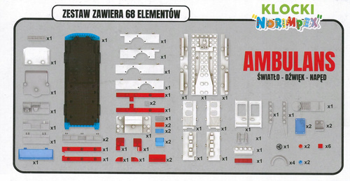 KLOCKI AUTO AMBULANS DŹWIĘK- ŚWIATŁO- NAPĘD 68 EL