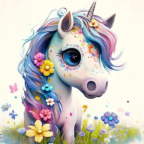 Diamentowa Mozaika Kreskówkowy Młody Jednorożec 30x40Cm Kreatywne Diamenty