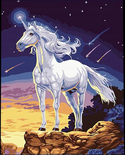 Malowanie Po Numerach Majestatyczny Jednorożec Na Wzgórzu 40x50 Na Ramie