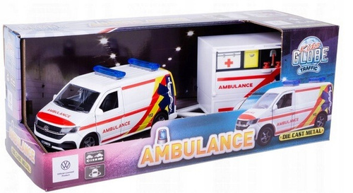 Karetka Ambulans Metalowy z Przyczepą Napęd Pull Back Otwierane Drzwi Auto