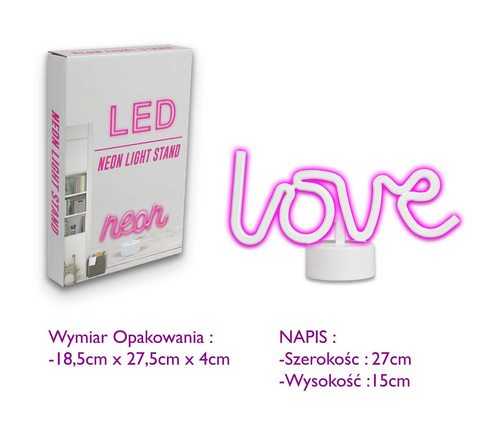 LAMPA NEON STOJĄCA BIURKOWA NAPIS LOVE