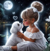 Diamentowa Mozaika Mała Dziewczynka Z Psem W Nocy 30x40 Cm Kreatywne