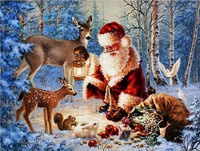 Diamentowa Mozaika Mikołaj Z Zwierzętami W Lesie 30x40 Cm Kreatywne
