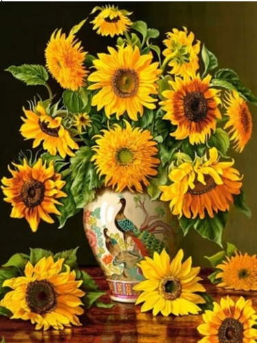 Diamentowa Mozaika Słoneczniki W Chińskim Wazonie Haft Kreatywny 30x40 Cm