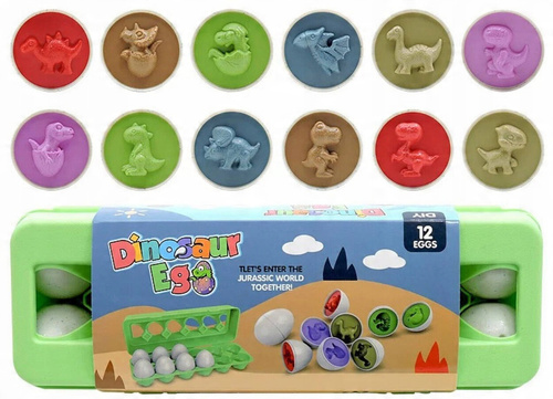 Klocki Jajka Edukacyjne 12 Szt Nauka Kształtów Kolorów Dinozaury Montessori