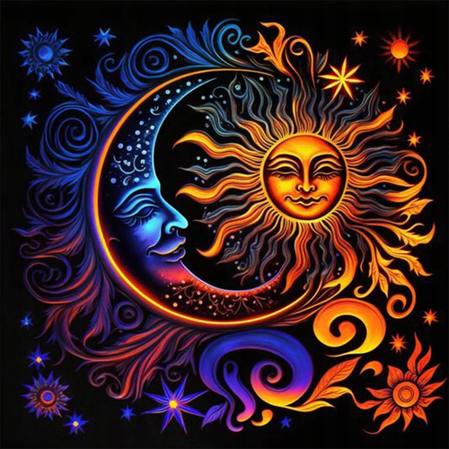 Diamentowa Mozaika Słońce I Księżyc Haft Kreatywny 30x40 Cm