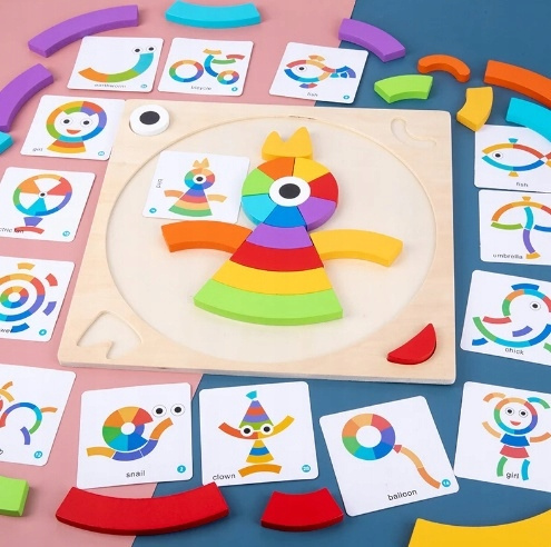 Drewniana Układanka Dla Dzieci Rozwijająca Puzzle Tęczowe Koliste