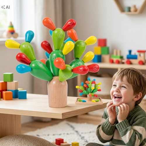 Drewniana Układanka 3D Kaktus Klocki Balansujące Gra Edukacyjna dla Dzieci