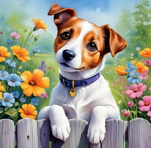 Malowanie Po Numerach Pies Jack Russell Terrier Za Płotem 40X50 Cm Na Ramie