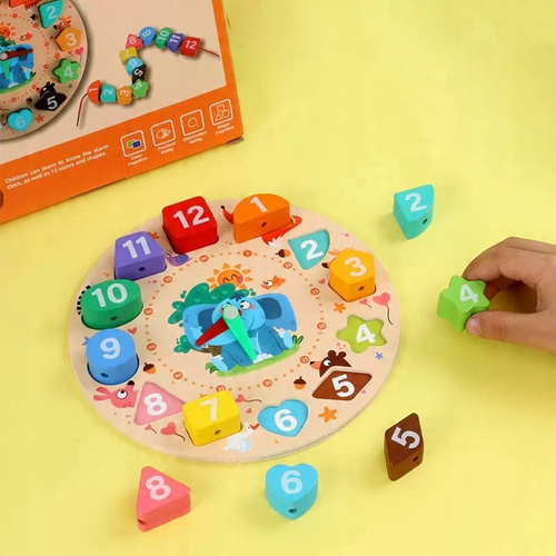 Zegar Drewniany Sorter Klocki Kształty Nawklekanka