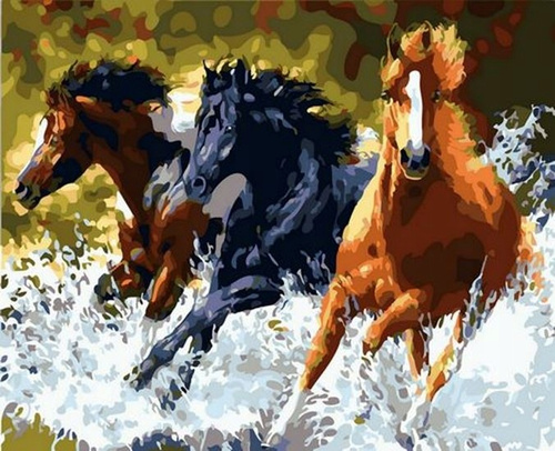 Malowanie Po Numerach Galopujące Trzy Konie 50X40 Z Ramą Kreatywne