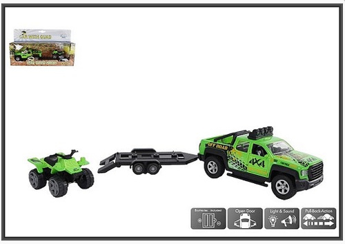 Auto z przyczepą i Quadem, światło, dźwięk 29 cm Off Road Laweta