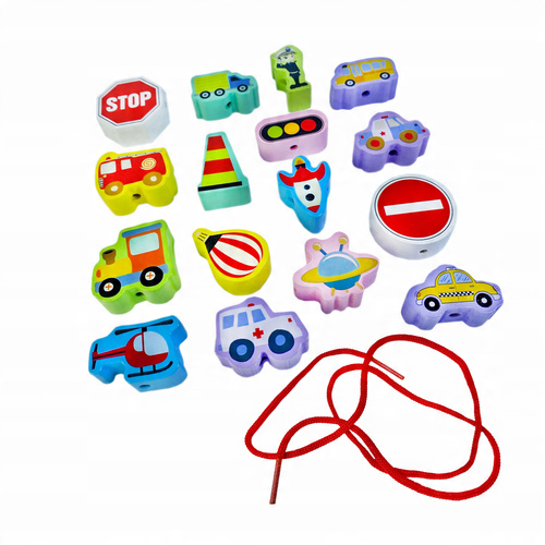 Drewniane Klocki Przeplatanka Do Nawlekania Na Sznurek Mix Farma/Pojazdy