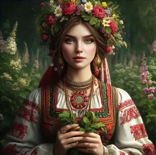 Malowanie Po Numerach Kobieta Słowianka W Kwiatach 40X50 Cm Na Ramie