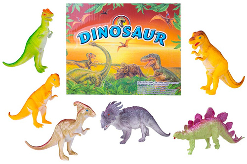 DINOZAURY KOLOR 22-24 CM 6 WZORÓW *6 BOX 144/72/
Display : Dł 31,5 cm x Sz 25,5 cm x W 6,5 cm 
Waga : 876 g
