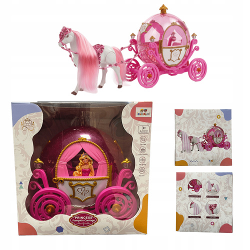 Księżniczka W Karecie Z Pięknie Zdobionym Koniem Dla Dziewczynek Na Prezent