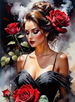 Diamentowa Mozaika Portret Kobiety Z Różami 30x40Cm Kreatywne Diamenty