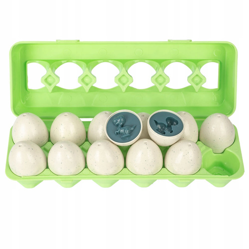 Klocki Jajka Edukacyjne 12 Szt Nauka Kształtów Kolorów Dinozaury Montessori