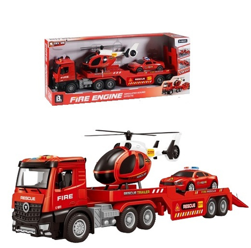 AUTO LAWETA STRAŻ POŻARNA FIRE ENGINE Z HELIKOPTEREM I AUTEM, pak 16
laweta straży pożarnej z autkiem i helikopterem na pace.
światło, dźwięk, zasilanie 3*AG13 (w zestawie),
wymiary lawety: 48 x 9,5 x 16,5 cm
wymiary opakowania: 53,5 x 12 x 22,2 cm