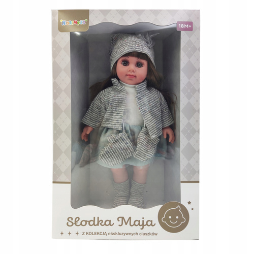 Lalka Słodka Maja Z Szarym Płaszczem, Rękawiczkami I Czapeczką Zabawka