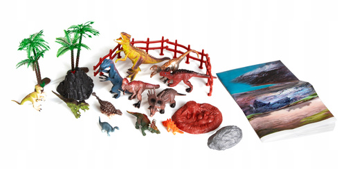 Dinozaury Figurki 12 Szt + Mata I Akcesoria Wulkan Drzewa