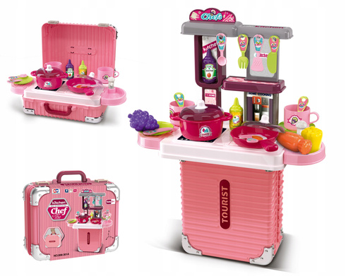 Kuchnia Dla Dzieci W Przenośnej Różowej Walizce Z Akcesoriami Zestaw
