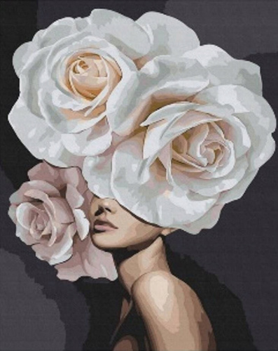 Diamentowa Mozaika Kobieta Biała Róża 30x40 Cm Kreatywne Diamenty