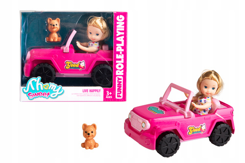 Auto Jeep Różowy Z Lalką I Pieskiem Zestaw Dla Dzieci