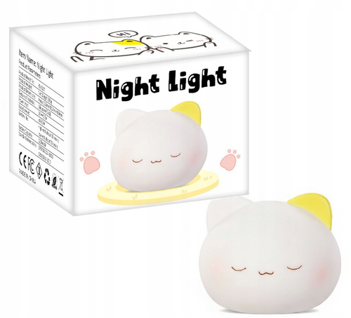 Lampka Nocna Okrągły Kotek Delikatne Oświetlenie Nocne Dla Sypialni Dziecka