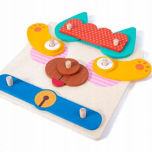 Drewniana Układanka Edukacyjna Manipulacyjna Montessori Buźki Zwierzaki