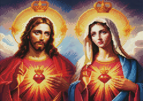 Diamentowa Mozaika Haft Kreatywny Jezus I Maryja Serce W Koronie 30x40 Cm