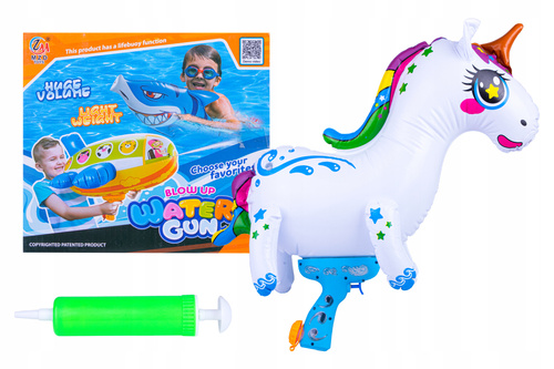Pistolet Na Wodę Zabawka Dmuchana 2w1 Ogromna Pompowana Jednorożec