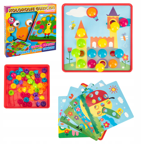 Klocki Układanka Z Guzików 12 Plansz Do Zabawy Sensoryczna Montessori