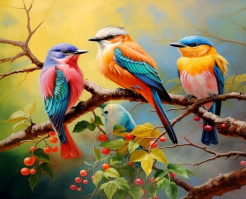 Diamentowa Mozaika Ptaki Kolorowe Na Gałęzi 30x40 Cm Kreatywne Diamenty
