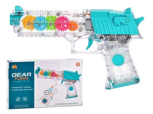 PISTOLET TRANSPARENTNY Z ZĘBATKAMI ŚW/DŹW, pak 192/96 
pistolet ręczny z przezroczystą lufą, dźwięk wystrzału i efekt świetlny + obrót zębatek. 
zabawka wymaga baterii 3*AA (nie są zawarte w zestawie), 
wymiary opakowania: 19,5 x 13 x 4,3 cm