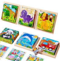 UKŁADANKA PUZZLE SZEŚCIANY, 4 OBRAZKI W 1, MIX, pak 120, 
puzzle sześciościenne dla najmłodszych w drewnianej ramce,
miks różnych grafik, 
wymiary produktu: 12,2 x 12,2 x 2,8 cm