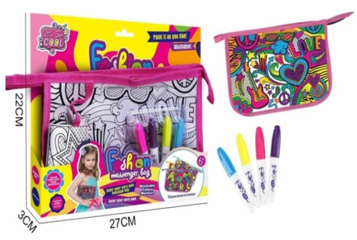 TOREBKA DO KOLOROWANIA MIŁOŚĆ DO MUZYKI + 4 ZMAZYWALNE MAZAKI, 120/60 
torebka na przedmioty osobiste do własnoręcznego pokolorowania, 
4 zmazywalne mazaki
wymiary opakowania: 27 x 3 x 22 cm