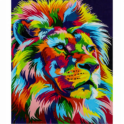 Malowanie Po Numerach Kolorowy Lew 50X40 Cm Z Ramą Kreatywne