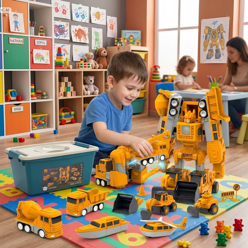 Klocki Magnetyczne Pojazdy Budowlane Do Złożenia Robot W Skrzyni 35 Ele.
