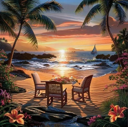 Diamentowa Mozaika Haft Kreatywny Ognisko Na Tropikalnej Twarzy 30x40 Cm