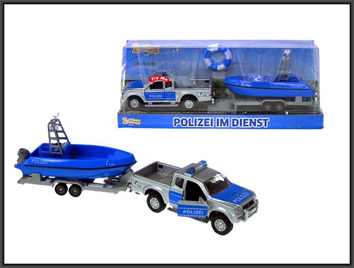 POLICJA MITSUBISHI PICK-UP METAL Z ŁODZIĄ DŹWIĘKI