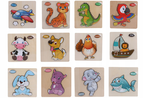 Drewniana Układanka 6 Puzzli Na Obrazie Zabawka Drewniana