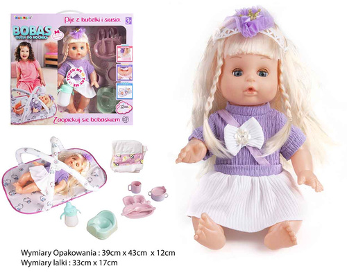 Lalka bobas sikająca z nosidełkiem