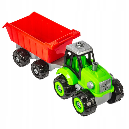 DUZY TRAKTOR CIĄGNIK Z PRZYCZEPĄ ZESTAW DO SKRĘCANIA ZESTAW FARMERA