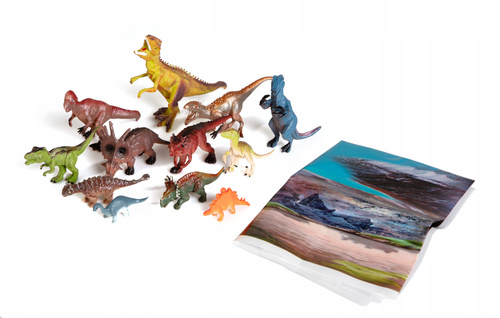 Dinozaury Figurki 12 Szt + Mata I Akcesoria Wulkan Drzewa