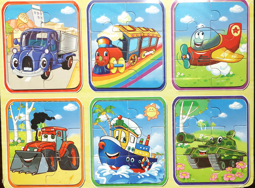 Drewniana Układanka 6 Puzzli Na Obrazie Zabawka Drewniana