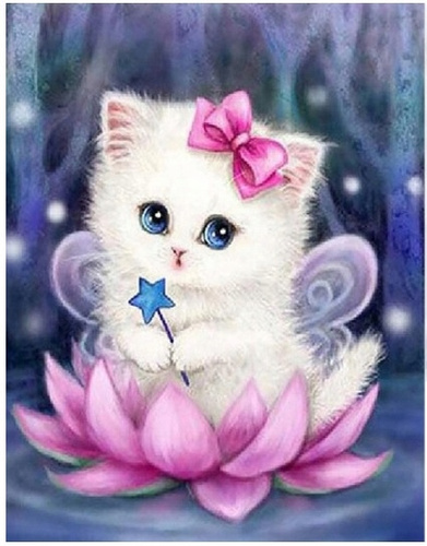 Diamentowa Mozaika Czarodziejski kotek Z Kokardą 30X40 Cm Kreatywne