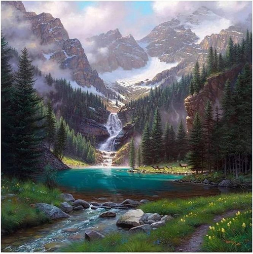 Diamentowa Mozaika Potok Szmaragdowy W Górach 30x40 Cm Kreatywne Diamenty